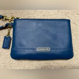 Small Coach Teal Blue Leather Pouch Wristlet